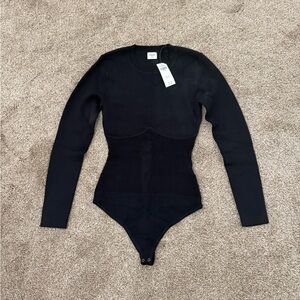 Abercrombie & Fitch Black Ribbed Long Sleeve Bodysuit